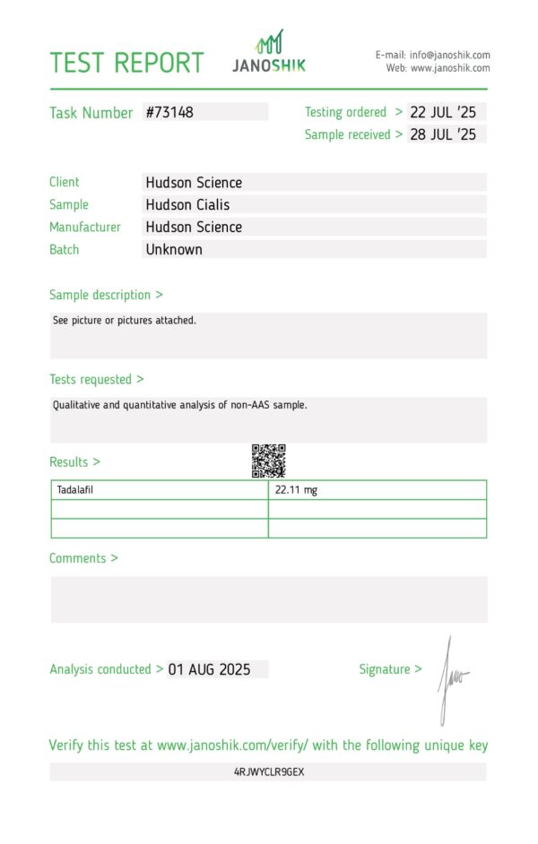 CIALIS 20MG X 50 - Hudson Science (Certificate of Analysis, Second Image. UPDATED ) - Image 2
