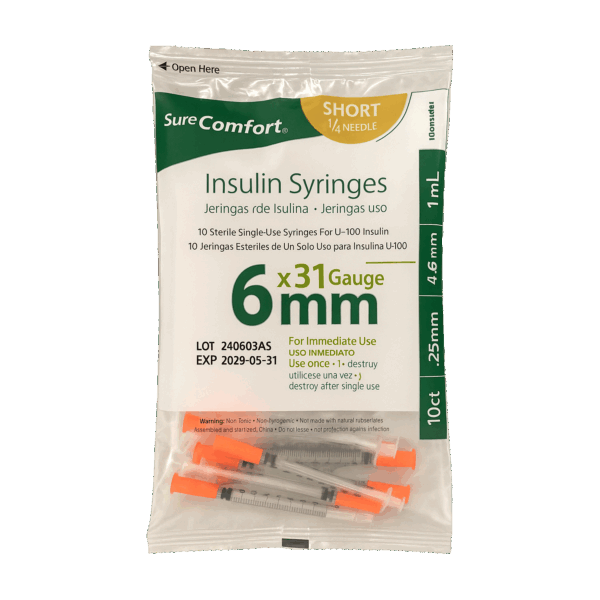 Insulin Syringes - SureComfort U-100 - 31 Gauge, 1cc, 1/4" [1 pack of 10]