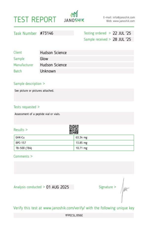 Glow Protocol (TB500 10mg, BPC-157 10mg, GHK-Cu 50mg) [Skin rejuvenation + Healing] (Certificate of Analysis, Second Image) - Image 2