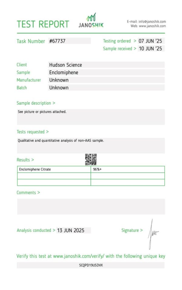 ENCLOMIPHENE 12.5MG X 50 - Hudson Science (Certificate of Analysis, Second Image) - Image 2