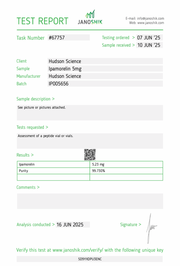 Ipamorelin 5mg [Clean GH amplifier] - Hudson Science (Certificate of Analysis, Second Image) - Image 3