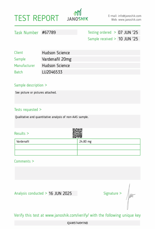 Vardenafil /  Levitra 20MG X 50 - Hudson Science (Certificate of Analysis, Second Image) - Image 2