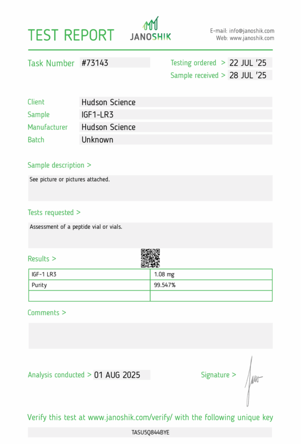 IGF-1LR3 1mg [Muscle growth maximizer] (Certificate of Analysis, Second Image) - Image 3
