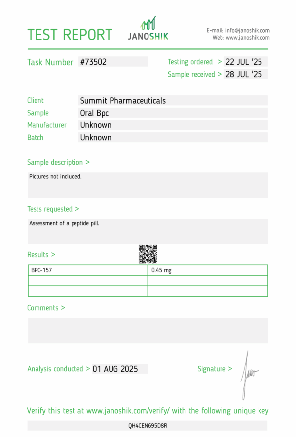 BPC-157 ARG - 500mcg x 50 Tablets (Certificate of Analysis, Second Image) - Image 2