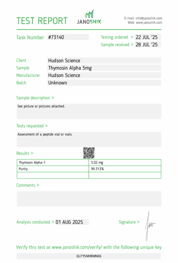 Thymosin Alpha-1 5mg [Immune system optimization] (Certificate of Analysis, Second Image) - Image 3