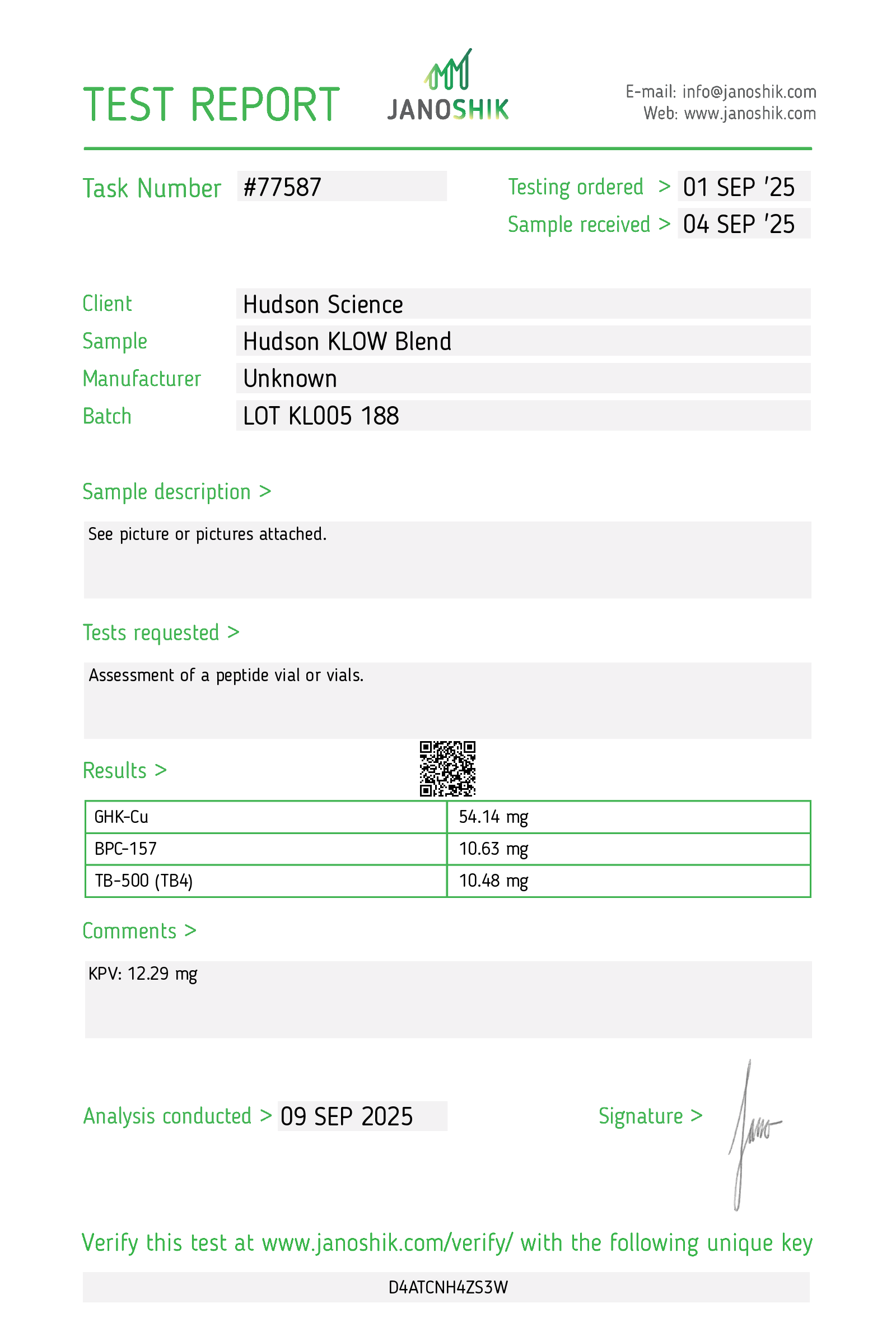 Klow Protocol 80mg - ULTIMATE HEALING AND ANTI-INFLAMMATORY BLEND ( Certificate of analysis, second image ) - Image 2